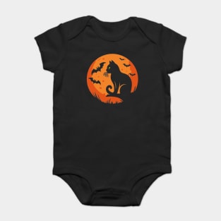 Vintage Halloween Black Cat Moon Baby Bodysuit